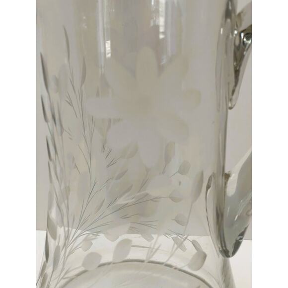 Vintage Tiffin Glass, Etched Floral & Stem, Cut Stem, Tall Glass Pitcher (1930s) - Picture 7 of 7